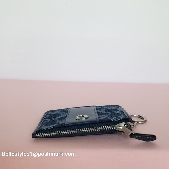 COACH Mini Skinny ID Card Case in Denim Signature- Deep Blue multi color ⭐ - Picture 13 of 16